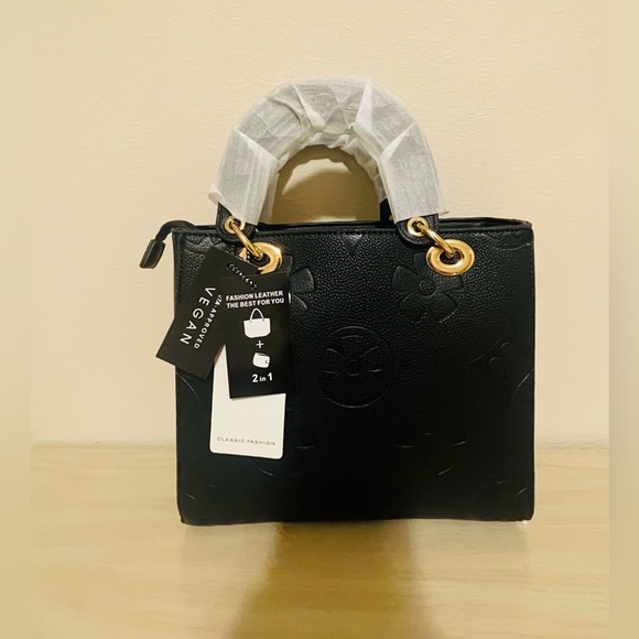 2 pc Black VEGAN LEATHER purse wallet set great gift holiday birthday gift - Picture 2 of 16